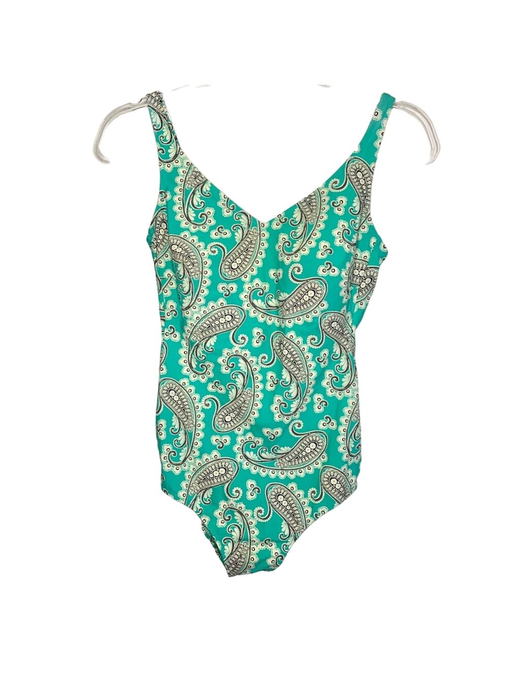 ANITA Paisley One-Piece Swimsuit V-Neck Scoop Back Turquoise Multicolor Size 8